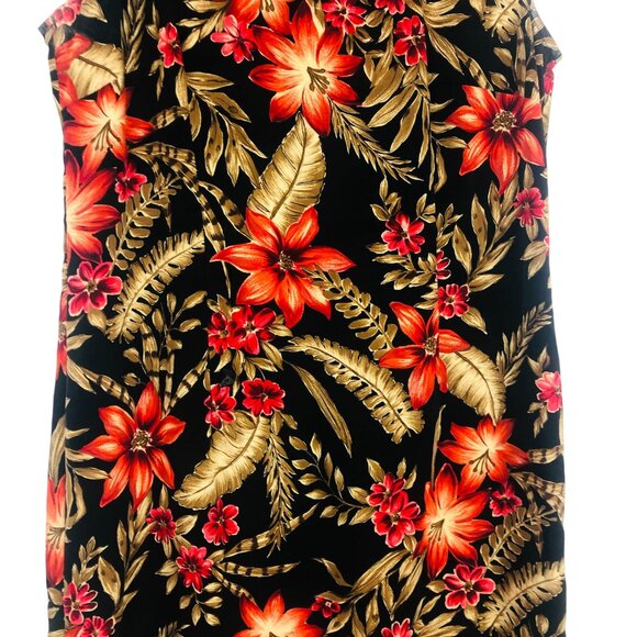 Sag Harbor Shift Midi Dress Med? Sleeveless Floral Color Pop Black Orange Gold - Picture 4 of 8